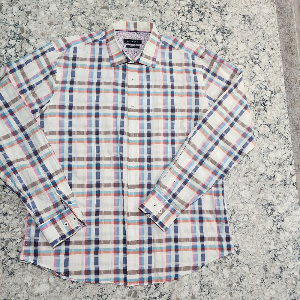 Bugatchi Men's Large Colorful Button Down Long Sleeve Shirt